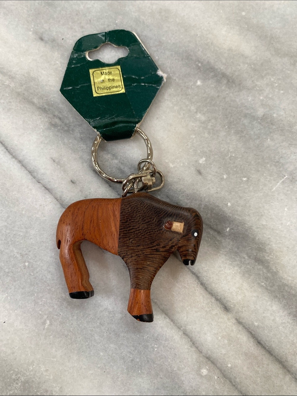Brown Wooden Buffalo Bison Keychain Rustic, Mountain Home Lodge Men Women Kids